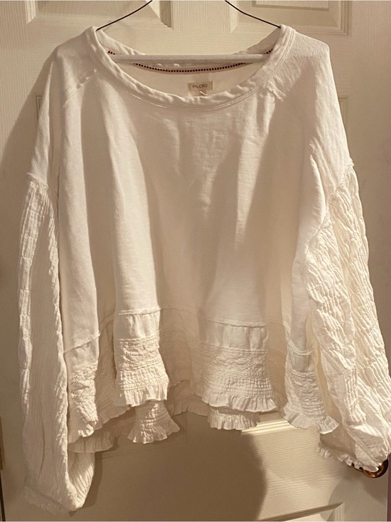 Pilcro Tops - Pilcro Cream Ruffle-Hem Peasant Sweatshirt